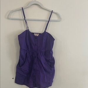 Vintage OP Babydoll Button Down Tank Top Purple Smocked Summer y2k‎ Cotton S